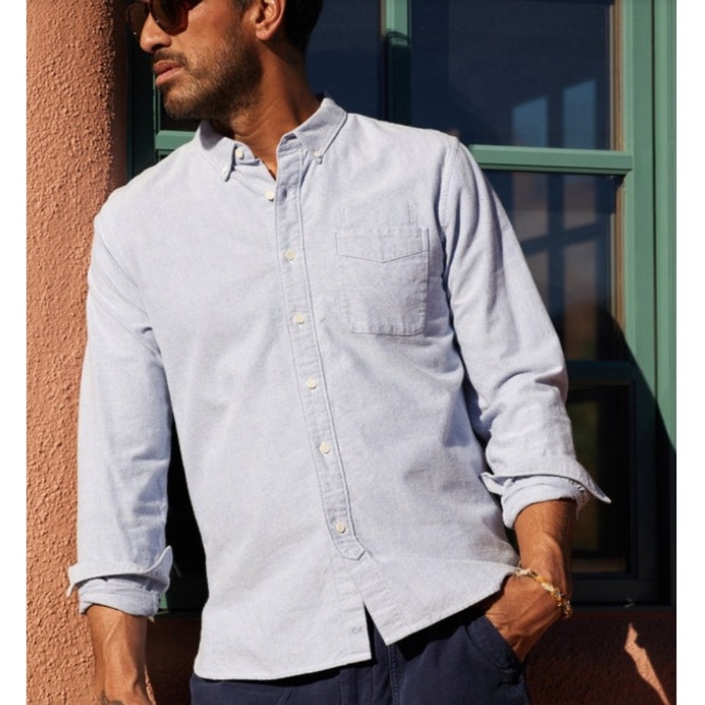NWT Outerknown Mens XL Organic Cotton Oxford Shirt Light Blue Coastal Casual